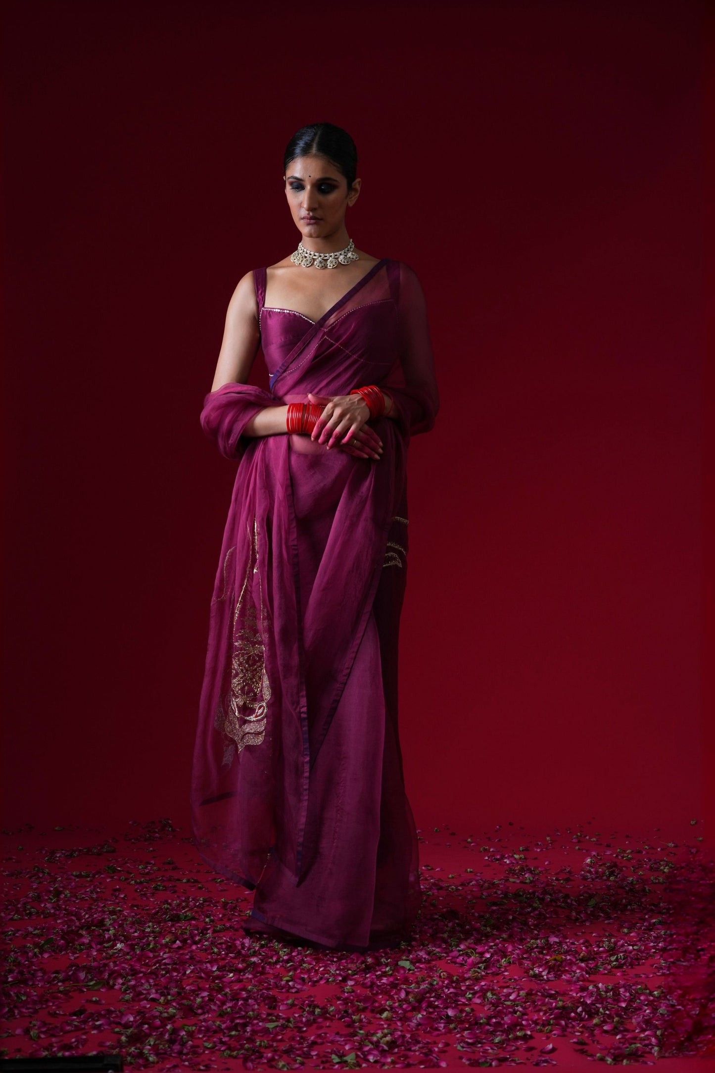 Rajkumari Hand Embroidered Saree Set with Stitched Blouse