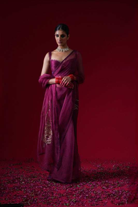Rajkumari Hand Embroidered Saree Set with Stitched Blouse