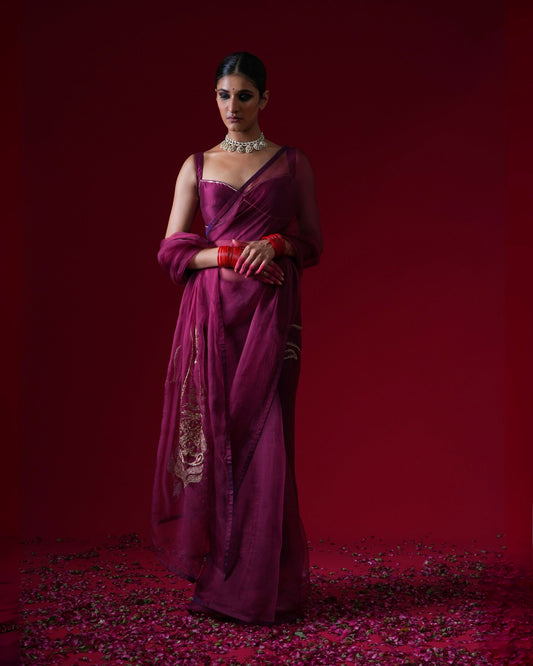Rajkumari Hand Embroidered Saree Set with stitched blouse