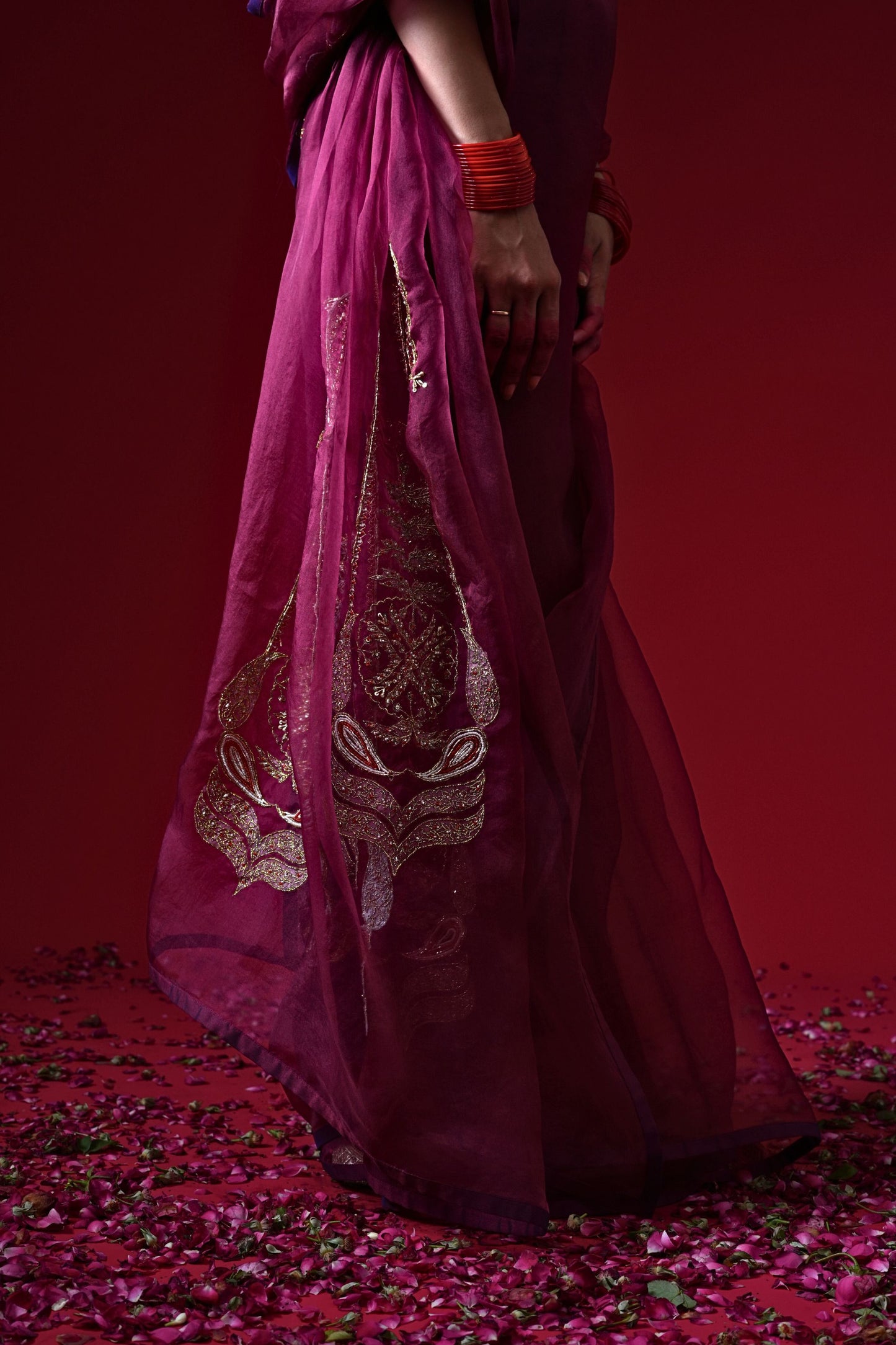 Rajkumari Hand Embroidered Saree Set with Stitched Blouse