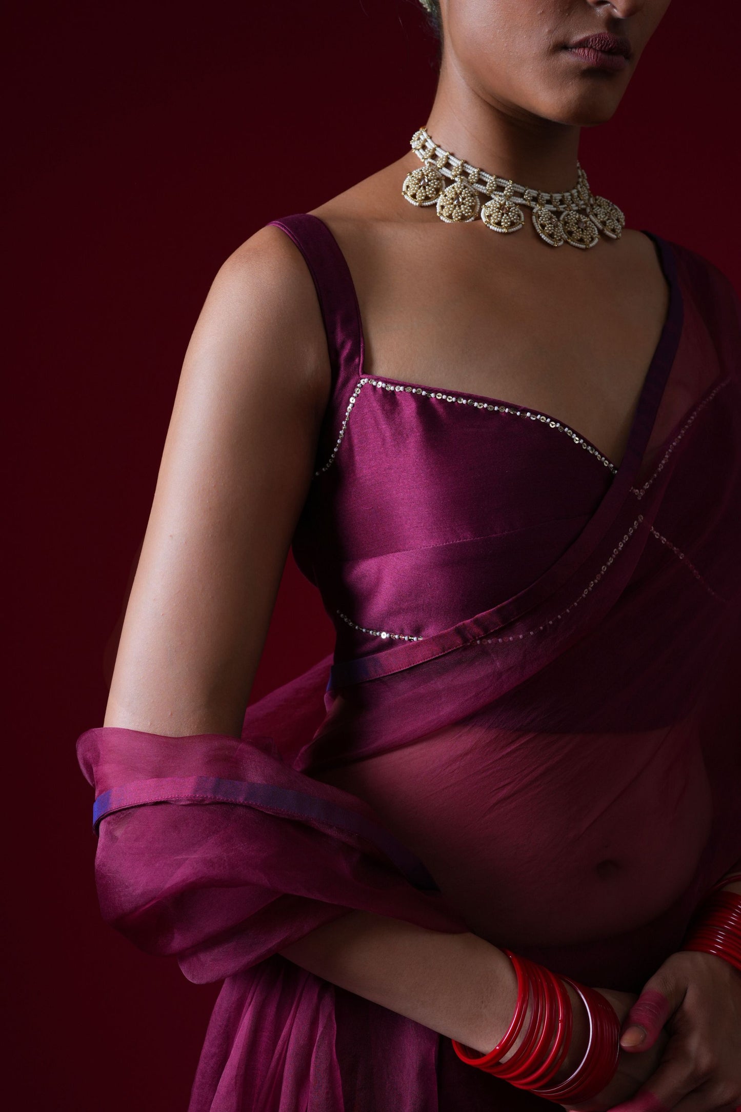 Rajkumari Hand Embroidered Saree Set with Stitched Blouse