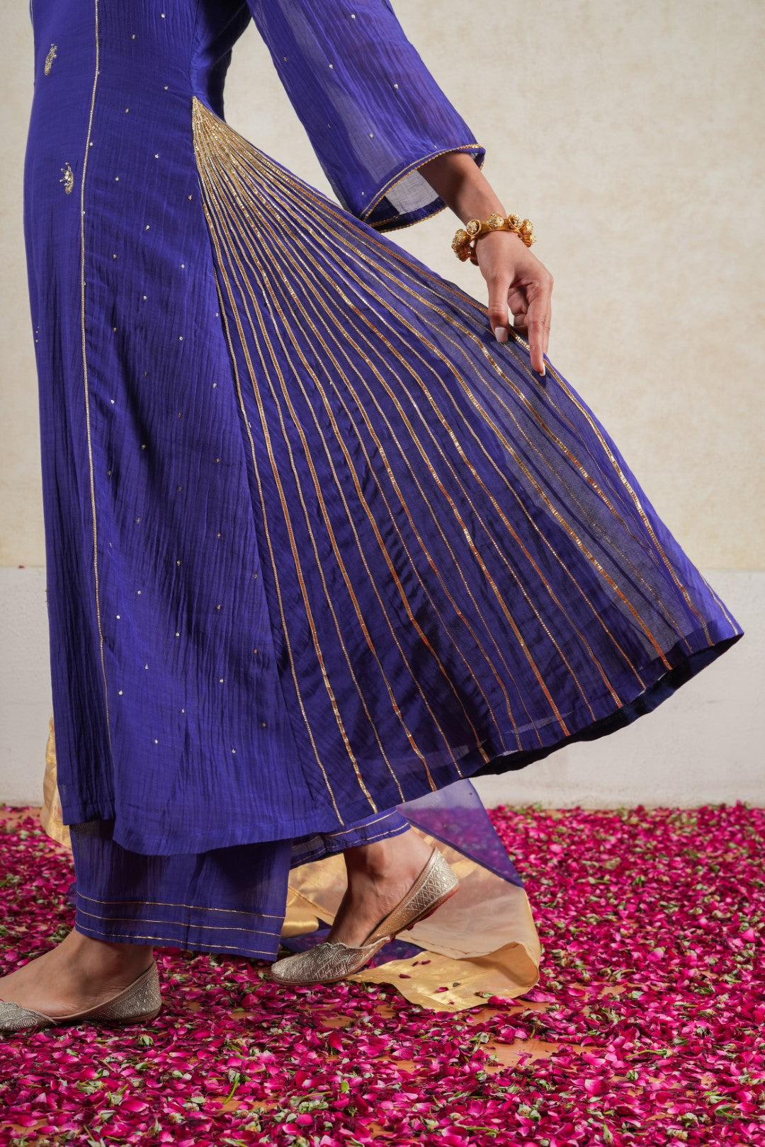 Kaner Purple Pure Silk Chanderi Hand Embroidered Kalidaar Suit Set