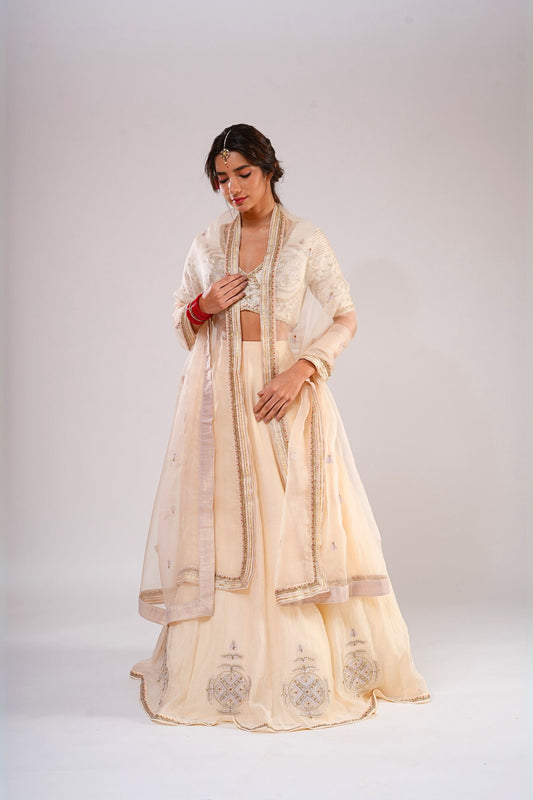 Sitabo-Cream White Embroiderered Lehenga