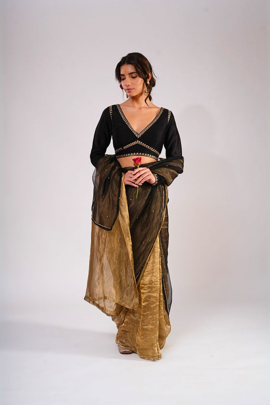 Begum Saree with Hand Embroidered Stitched blouse