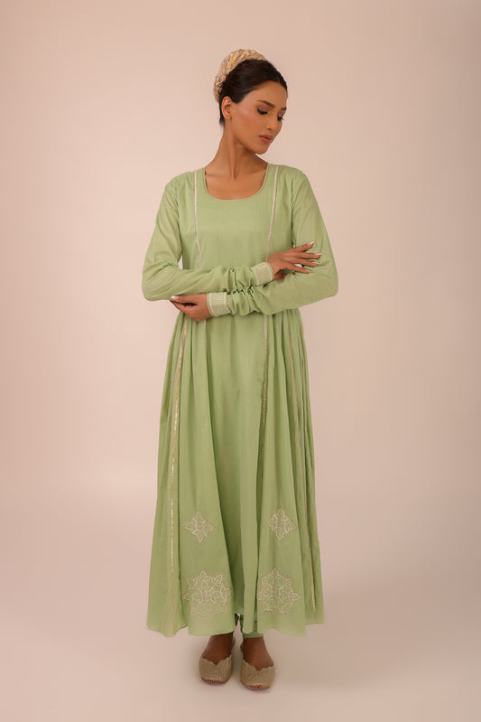Pastel Green Embroidered Kalidaar Suit Set