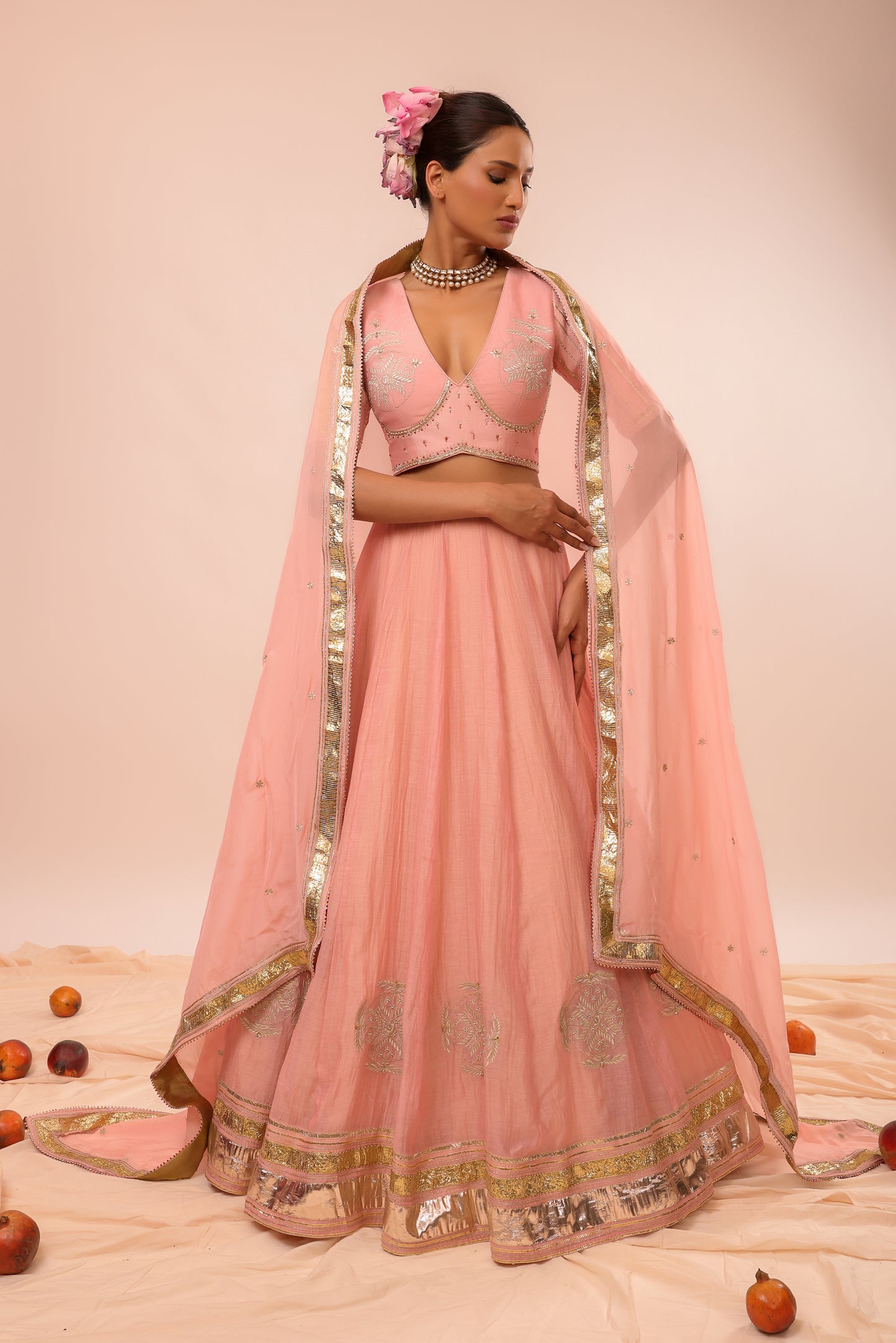 Kamalika Embroidered Blush Pink Lehenga Set