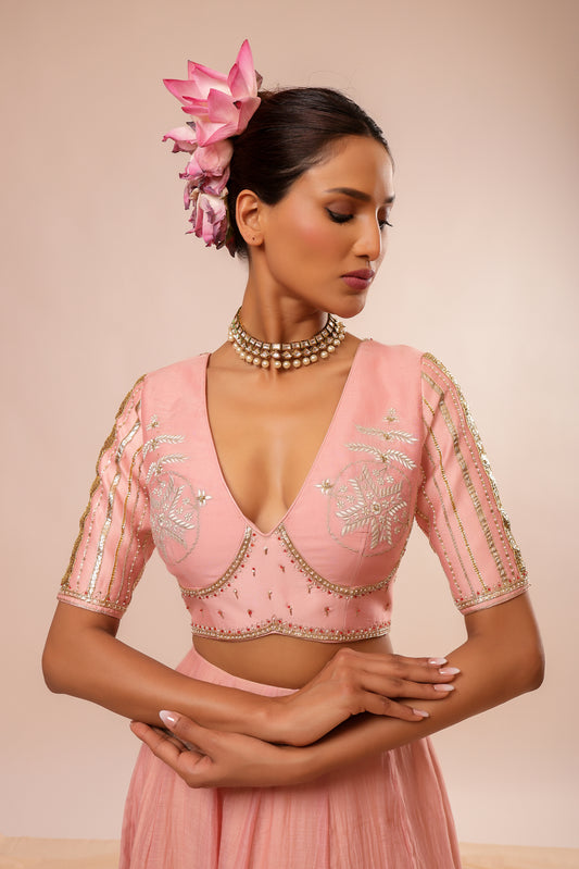 Kamalika Embroidered Blush Pink Lehenga Set