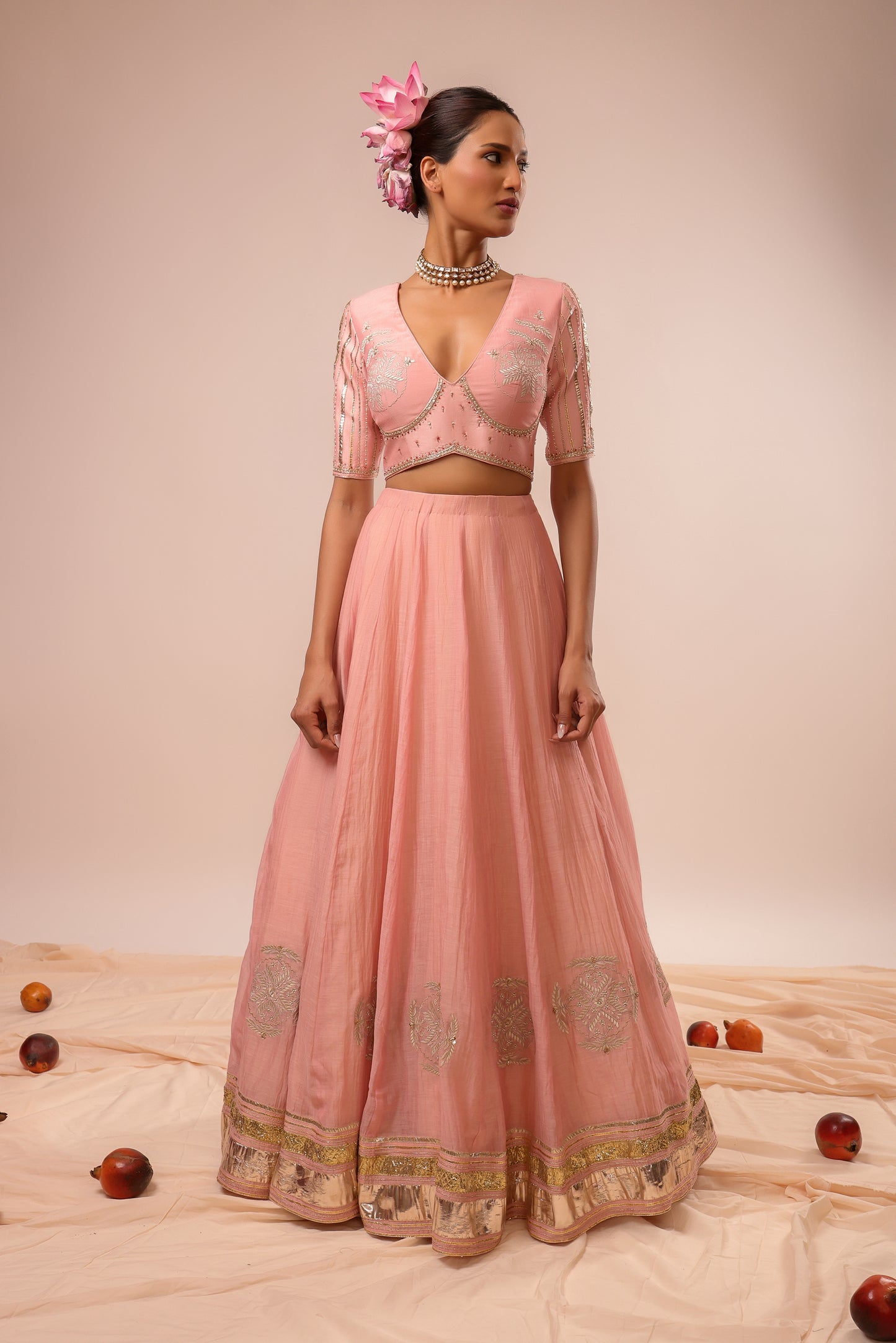 Kamalika Embroidered Blush Pink Lehenga Set