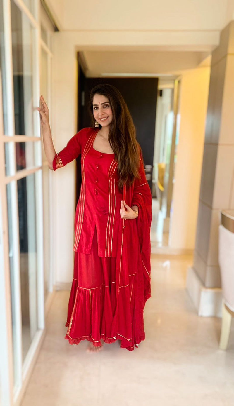 Malvika Raaj X Kalakari Red Sharara Set