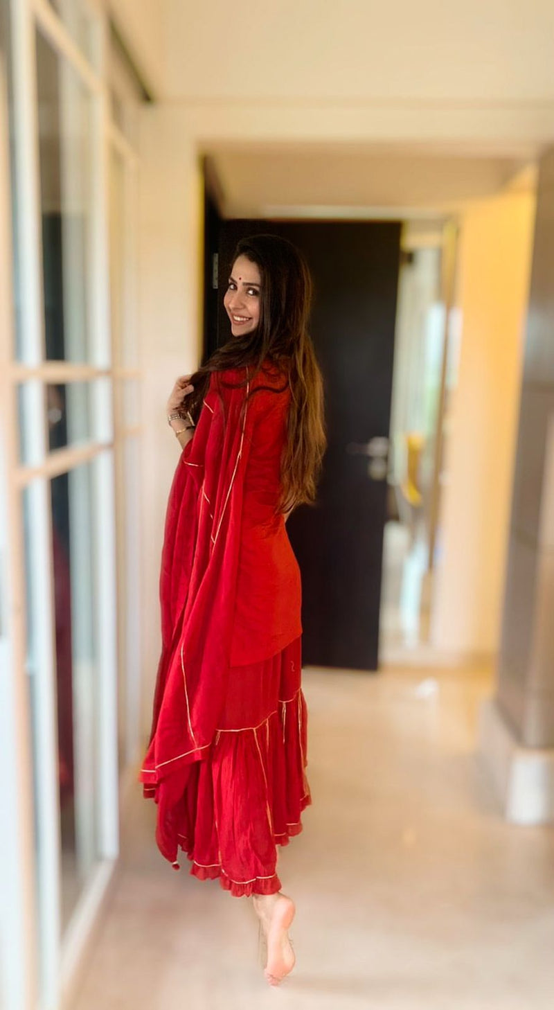 Malvika Raaj X Kalakari Red Sharara Set