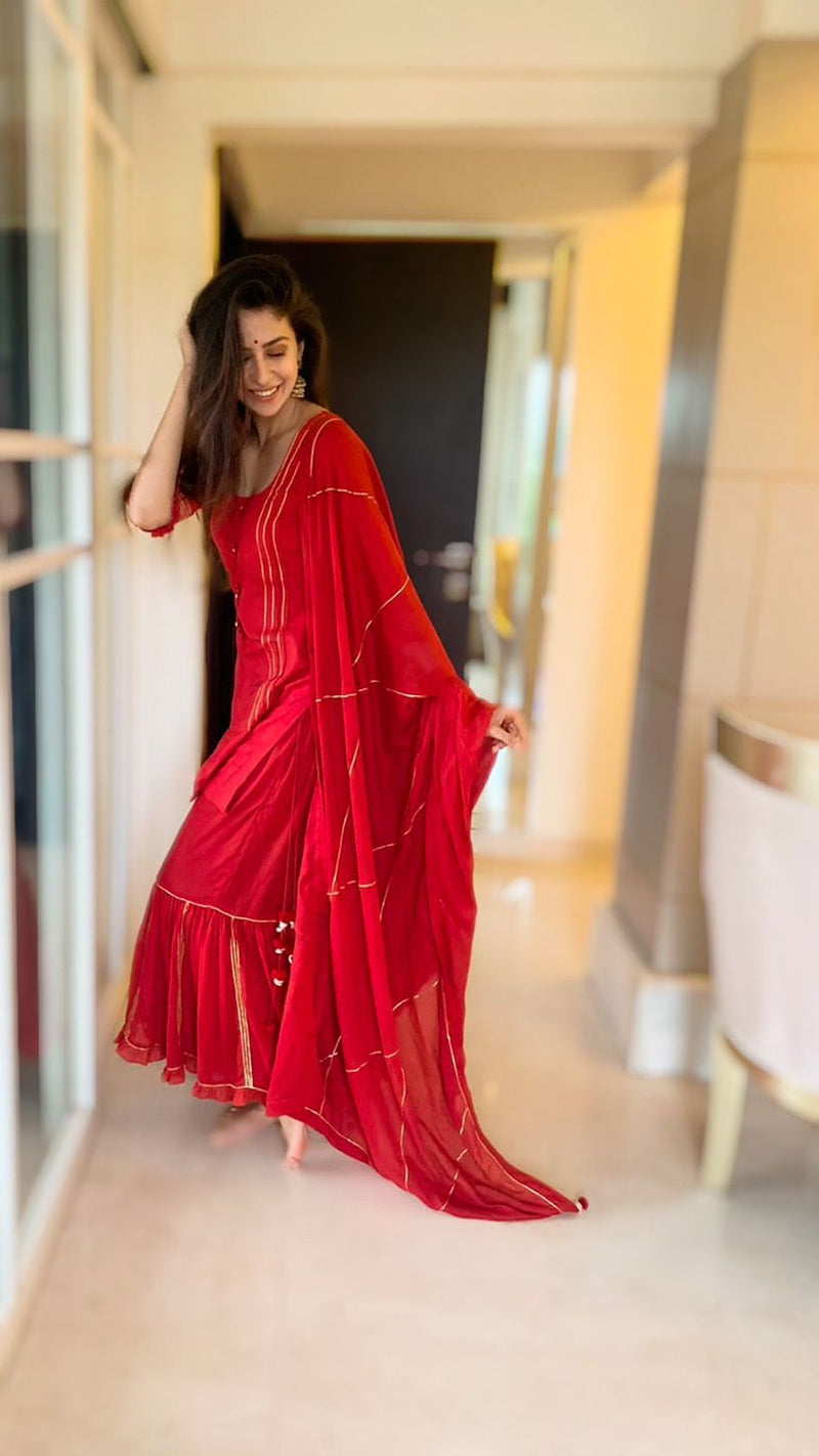 Malvika Raaj X Kalakari Red Sharara Set