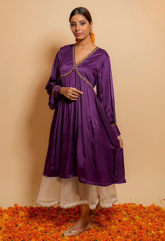 Violet Front Yoke Hand Embroidered Kurta Set