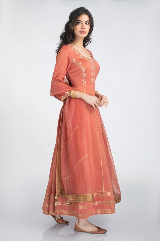 Silk chanderi Anarkali kurta Set