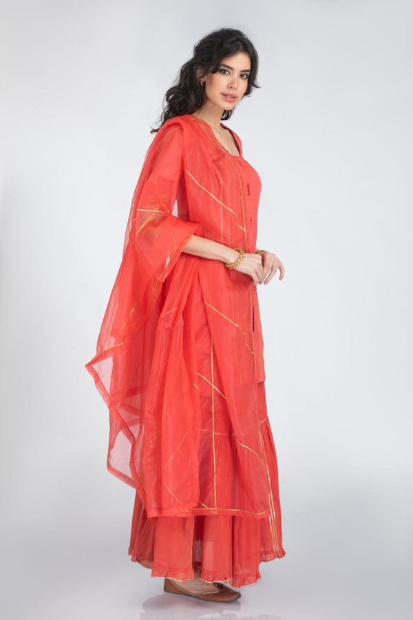 Silk chanderi kurta gharara set