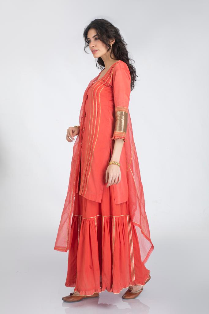 Silk chanderi kurta gharara set