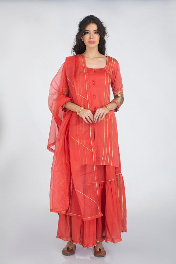 Silk chanderi kurta gharara set