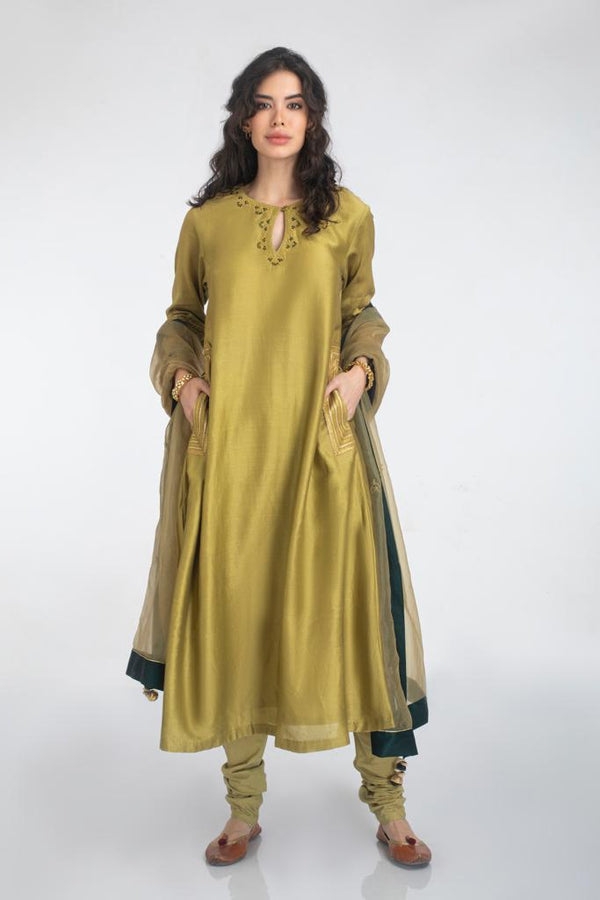 Silk chanderi A-line Kurta Set