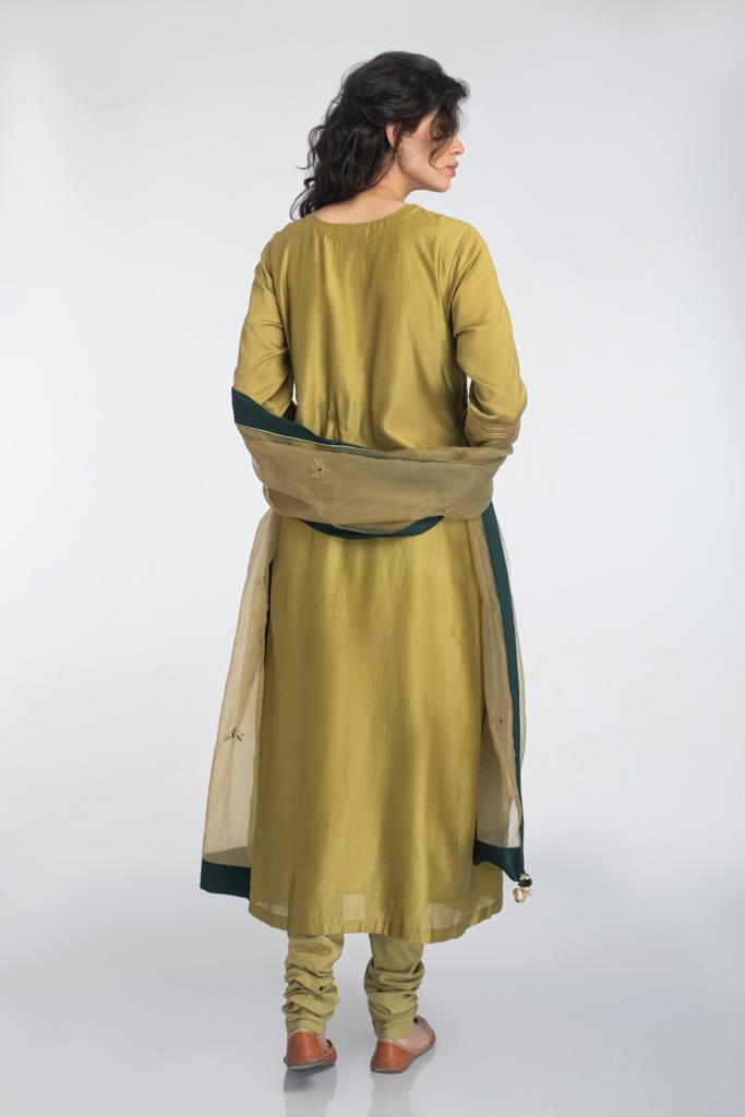 Silk chanderi A-line Kurta Set