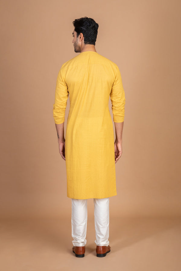 Yellow front pintex cotton kurta