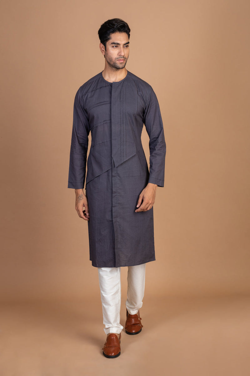 Charcoal grey front Pintex kurta