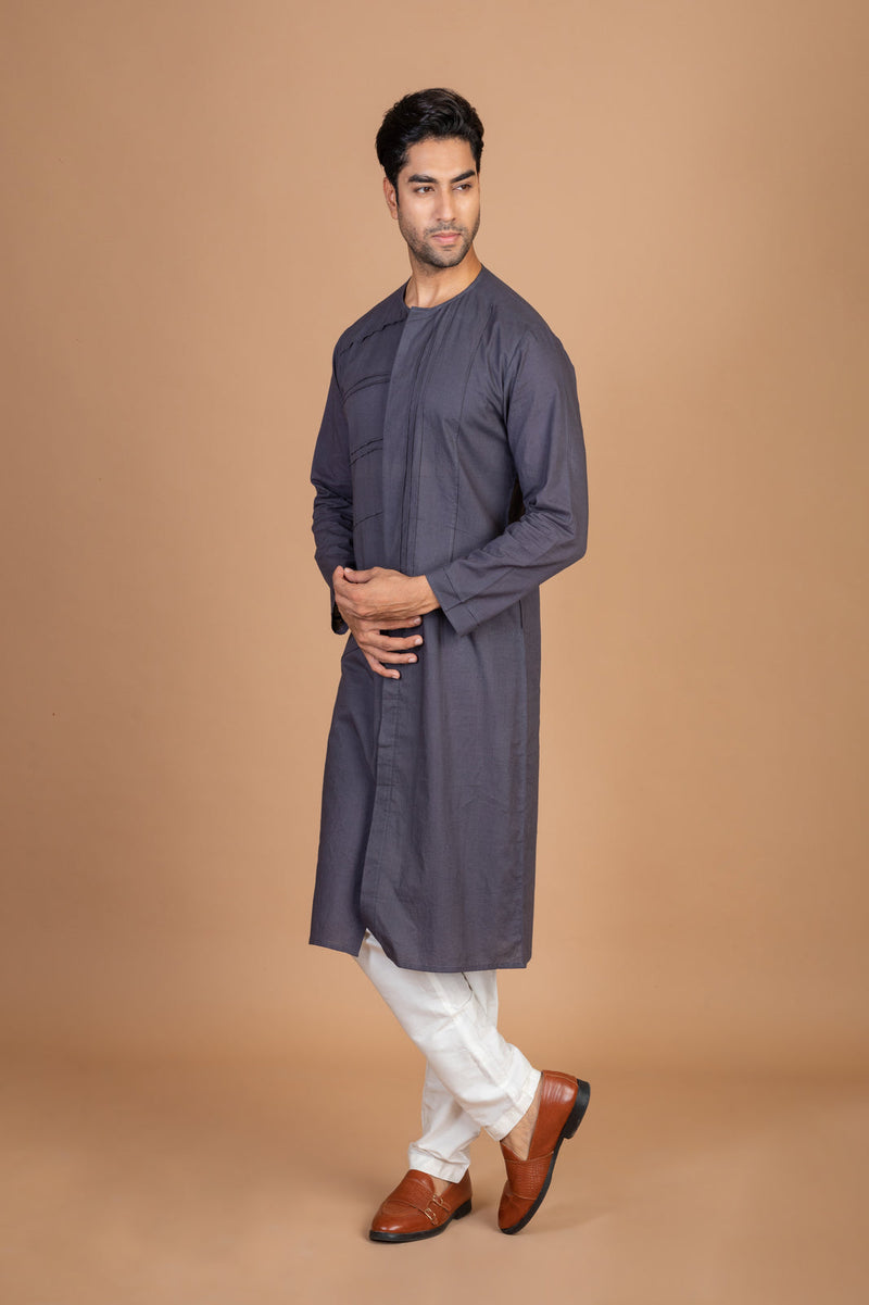 Charcoal grey front Pintex kurta