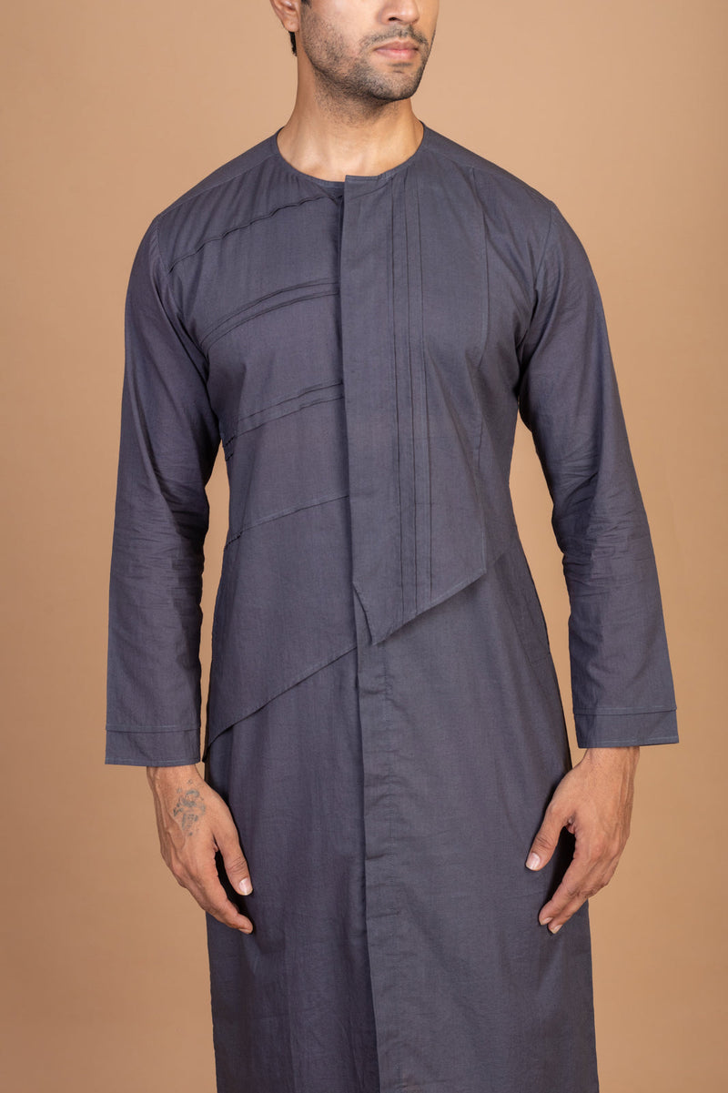 Charcoal grey front Pintex kurta