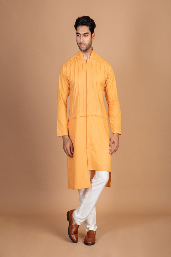Orange cotton front pintex kurta